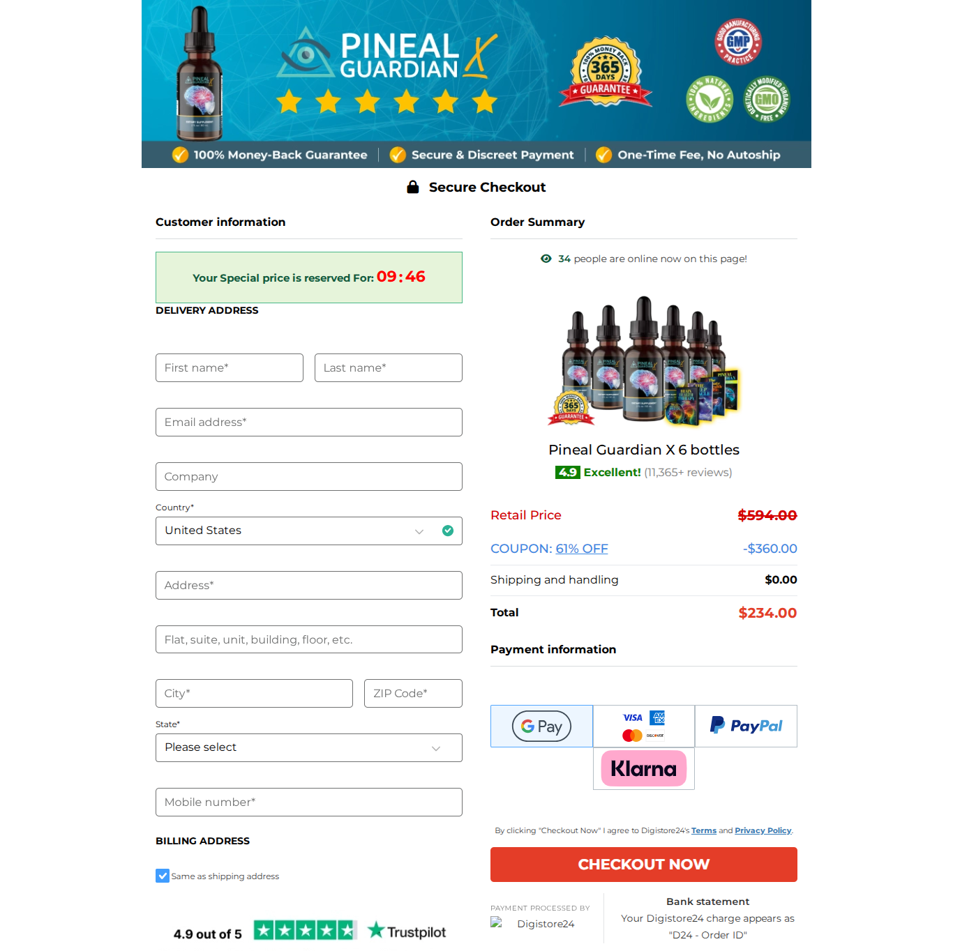 Pineal Guardian X Payment Screen